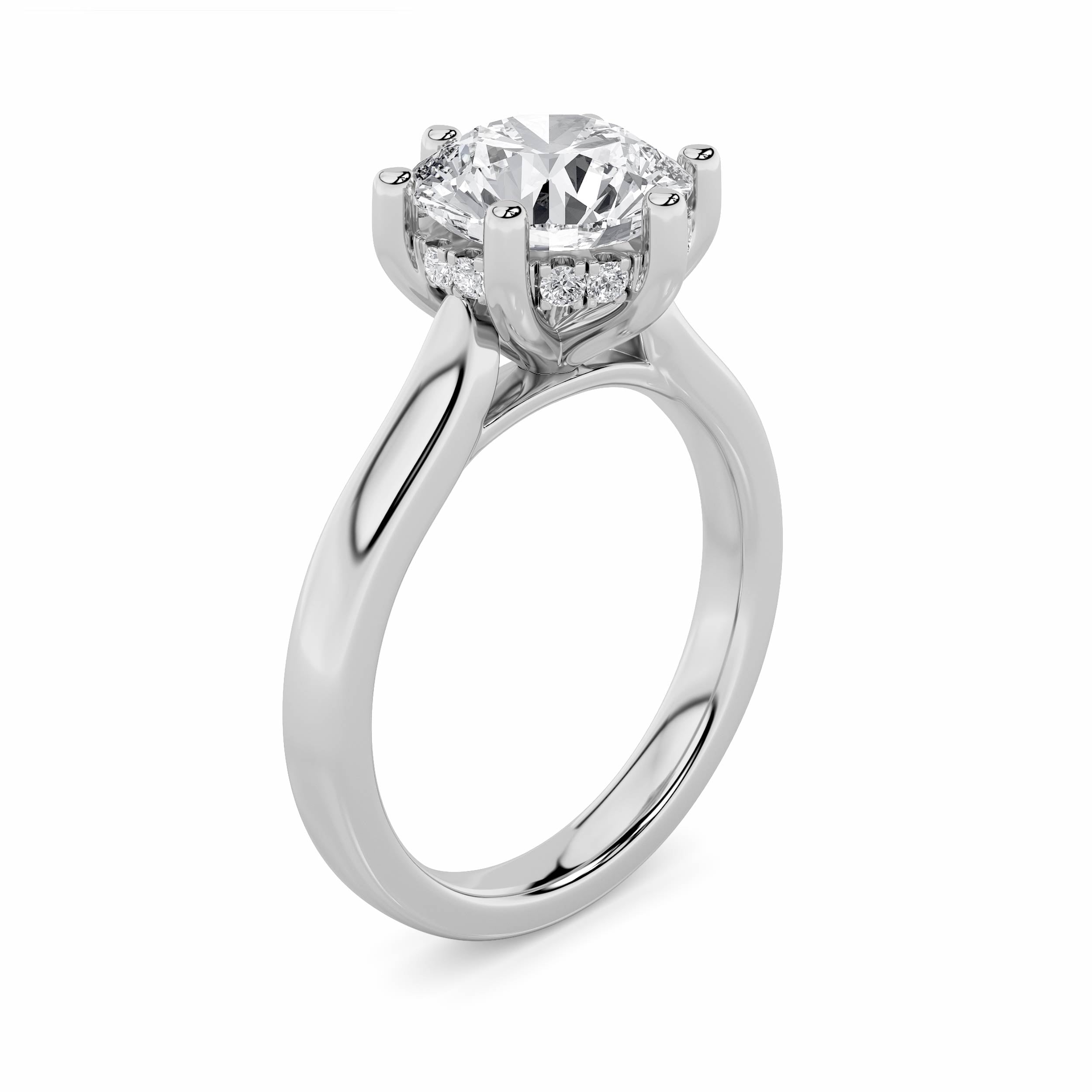 1CTW Round Shaped Lab Grown Diamond (F/VS) Hidden Halo Cathedral Shank Engagement Ring in 14K Gold
