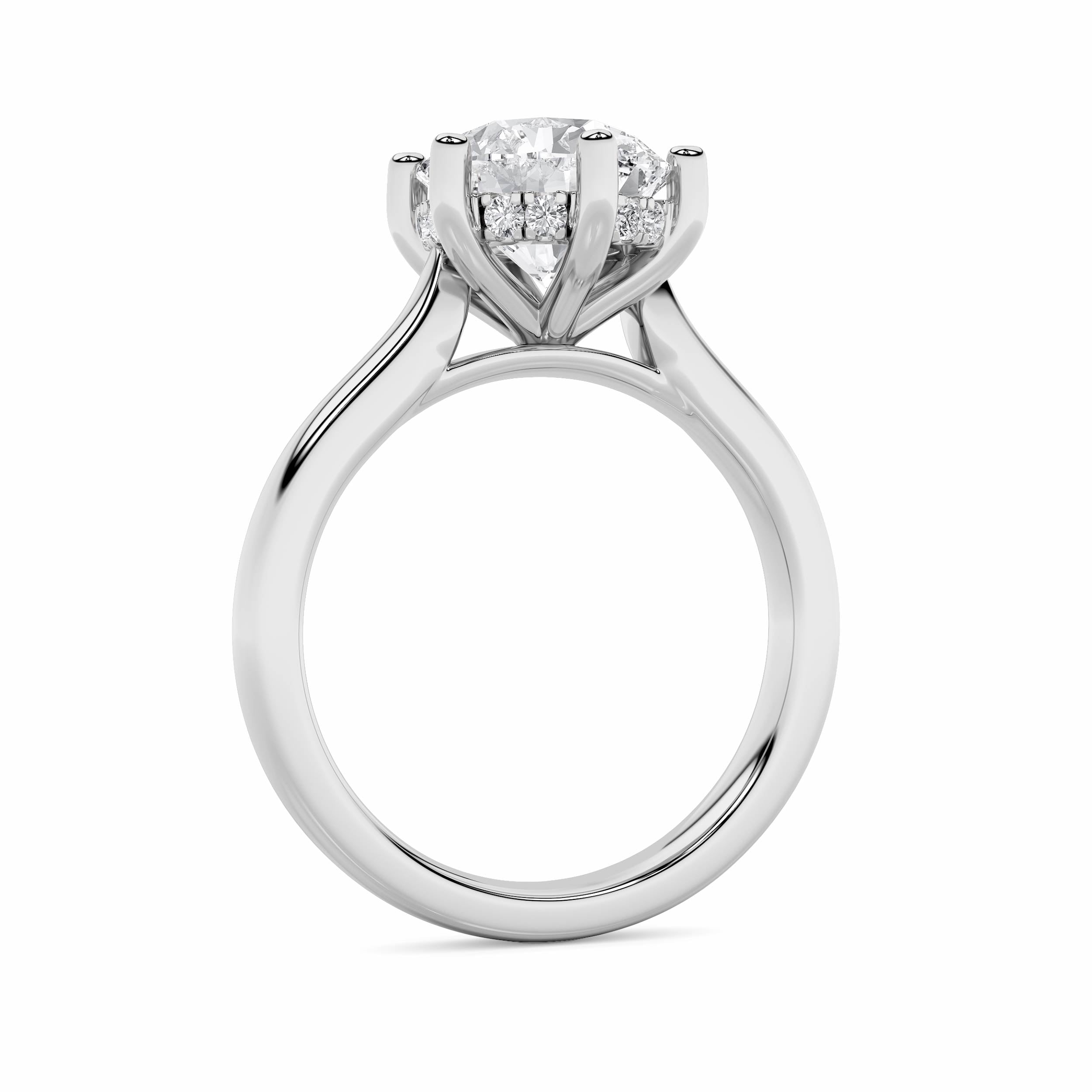 1CTW Round Shaped Lab Grown Diamond (F/VS) Hidden Halo Cathedral Shank Engagement Ring in 14K Gold
