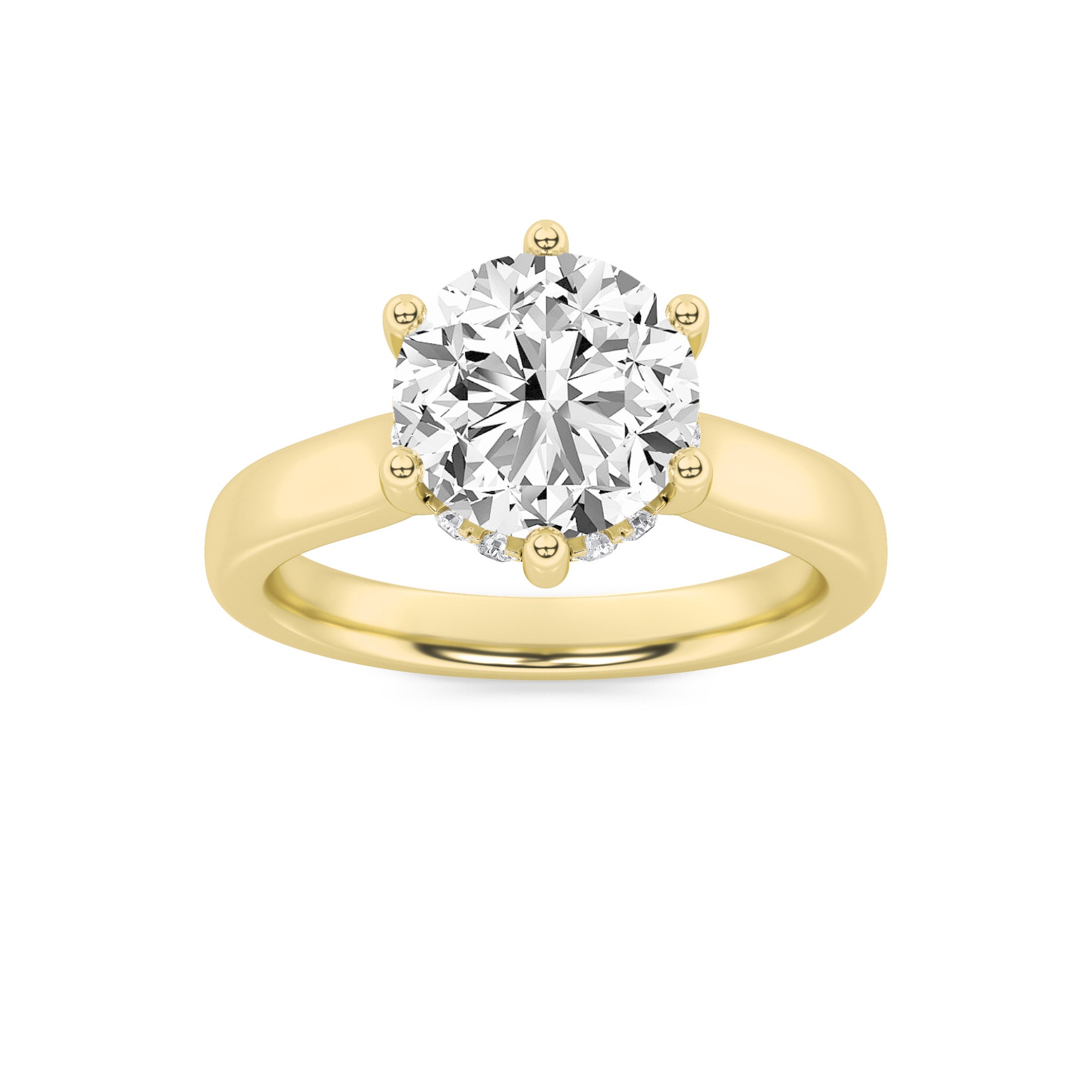 1CTW Round Shaped Lab Grown Diamond (F/VVS) Hidden Halo Cathedral Shank Engagement Ring in 14K Gold