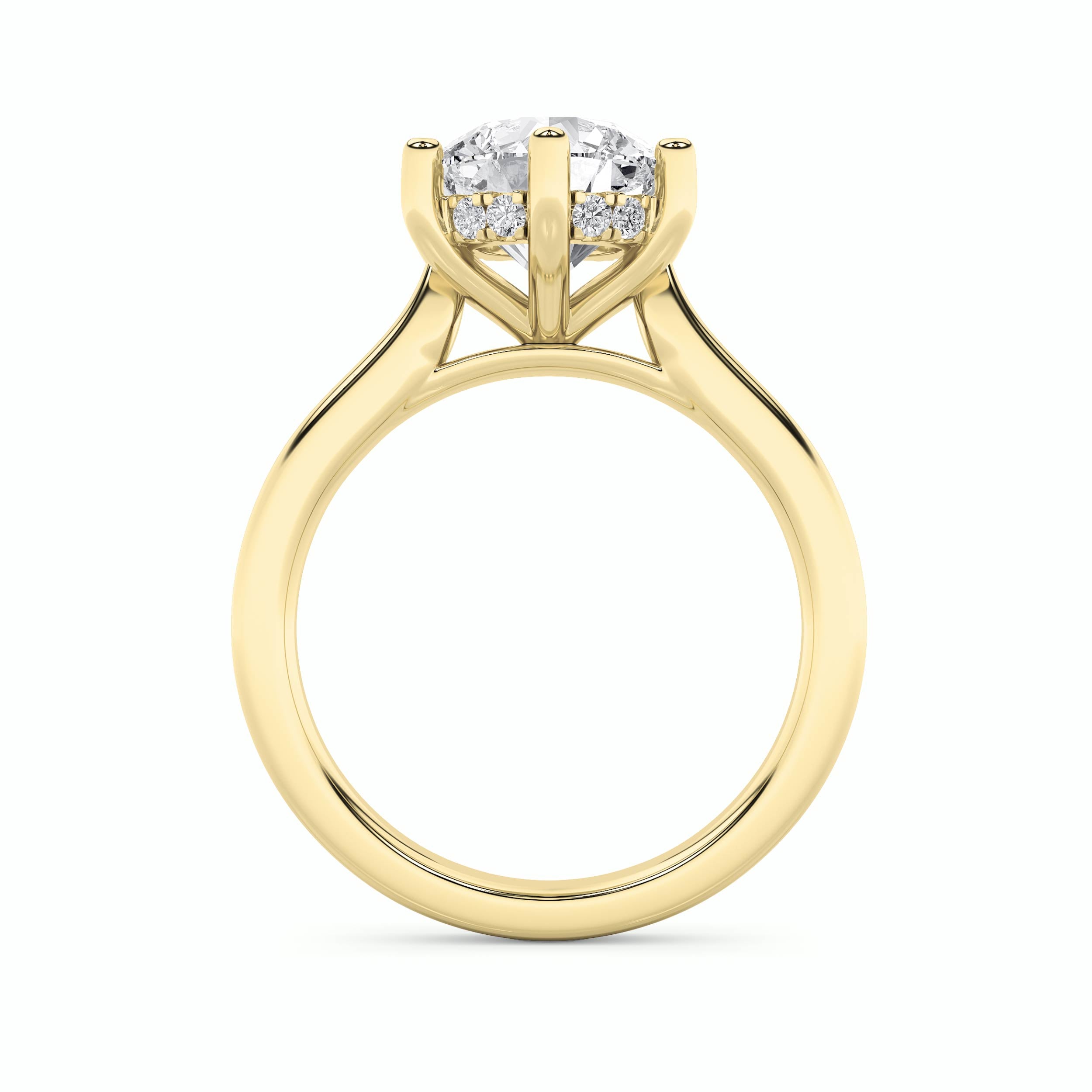 1CTW Round Shaped Lab Grown Diamond (F/VVS) Hidden Halo Cathedral Shank Engagement Ring in 14K Gold