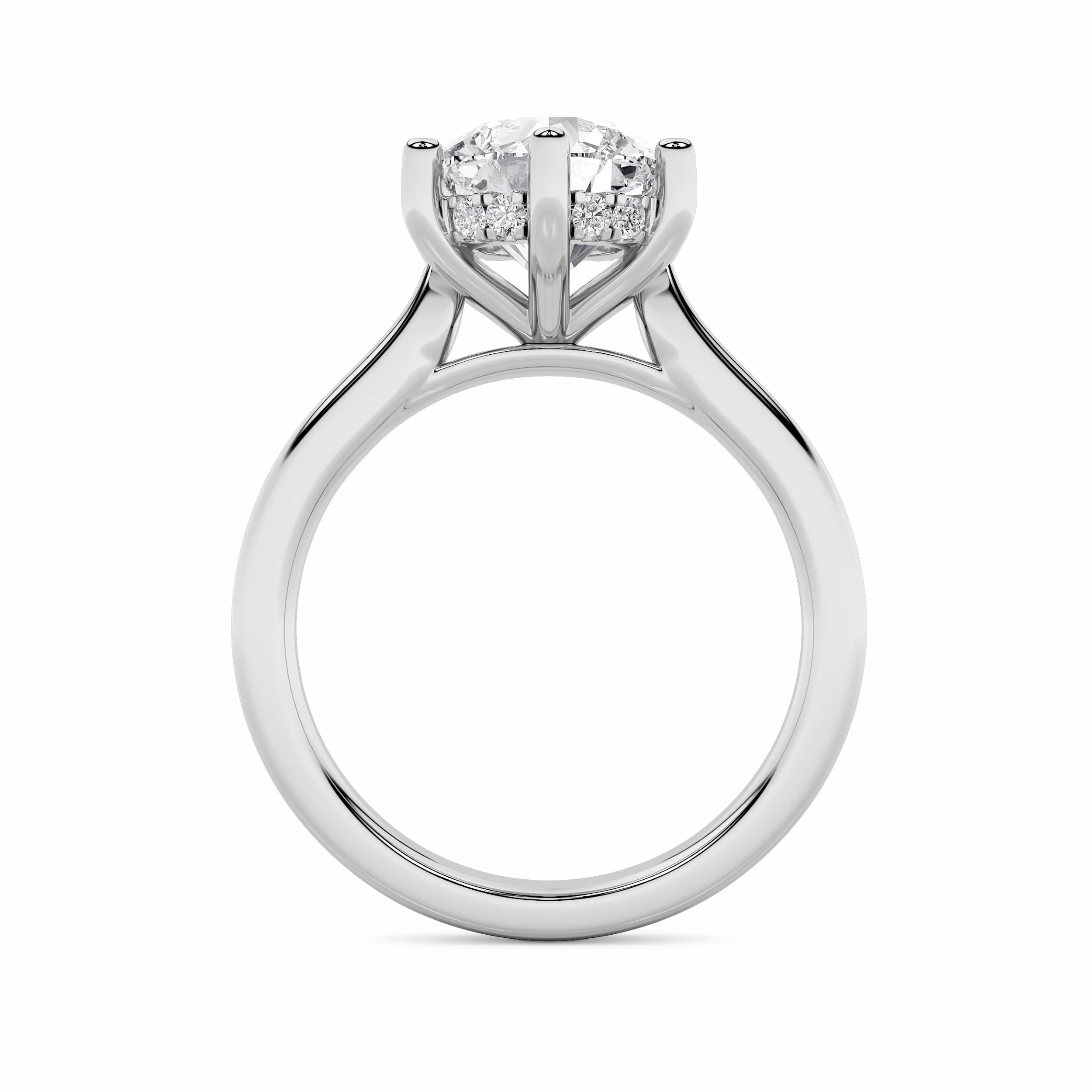 2CTW Round Shaped Lab Grown Diamond (F/VS) Hidden Halo Cathedral Shank Engagement Ring in 14K Gold