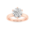 2CTW Round Shaped Lab Grown Diamond (F/VS) Hidden Halo Cathedral Shank Engagement Ring in 14K Gold