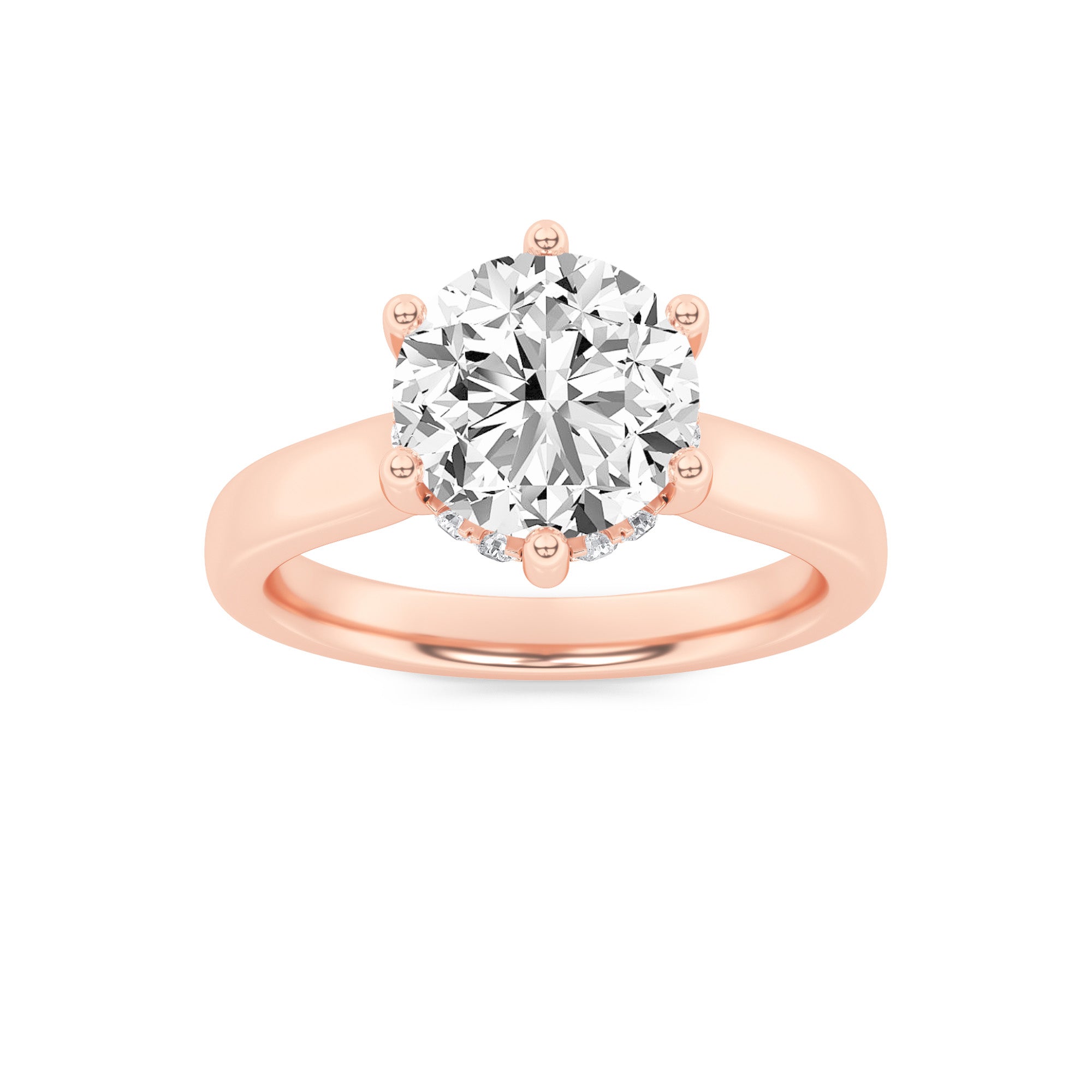 2CTW Round Shaped Lab Grown Diamond (F/VS) Hidden Halo Cathedral Shank Engagement Ring in 14K Gold