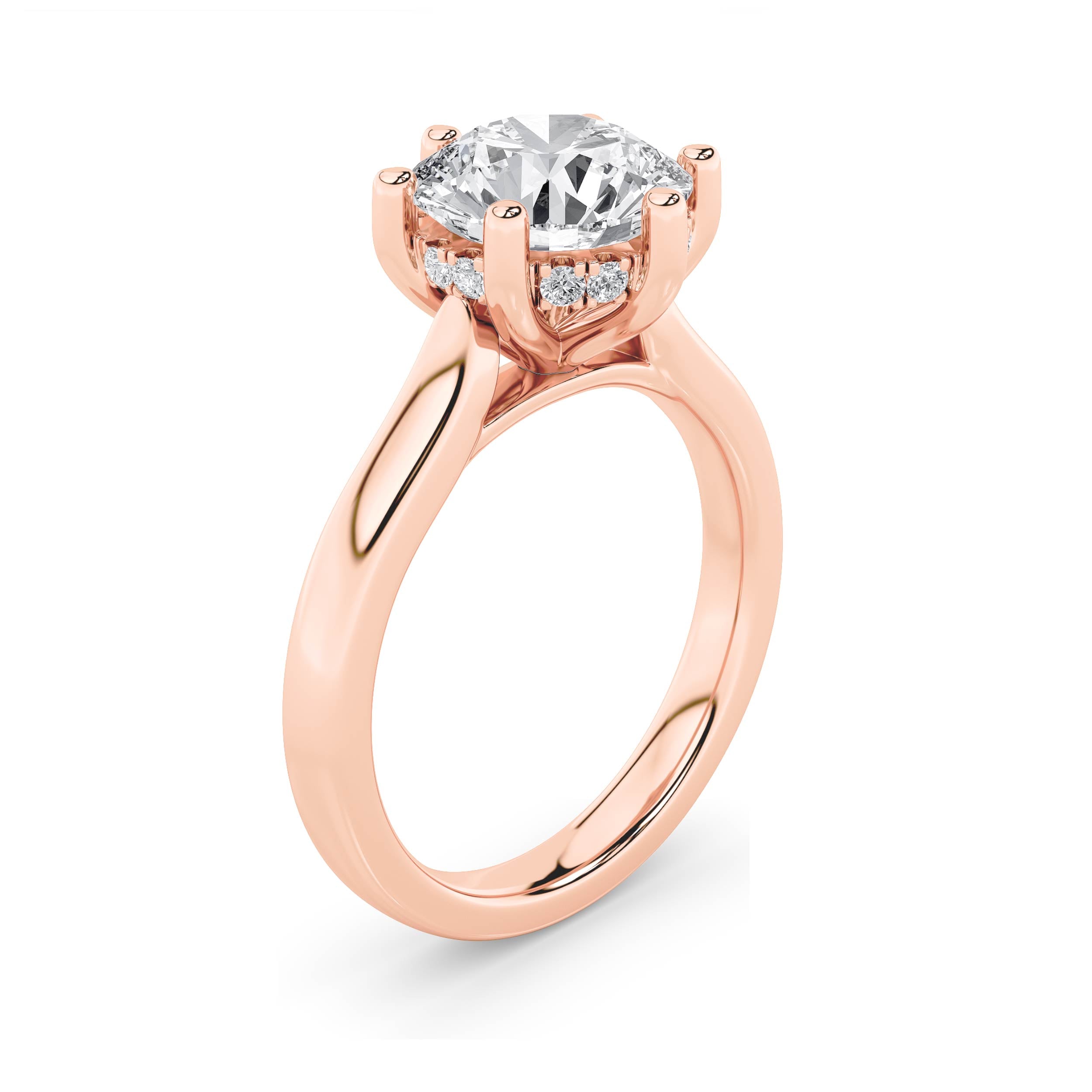 2CTW Round Shaped Lab Grown Diamond (F/VS) Hidden Halo Cathedral Shank Engagement Ring in 14K Gold