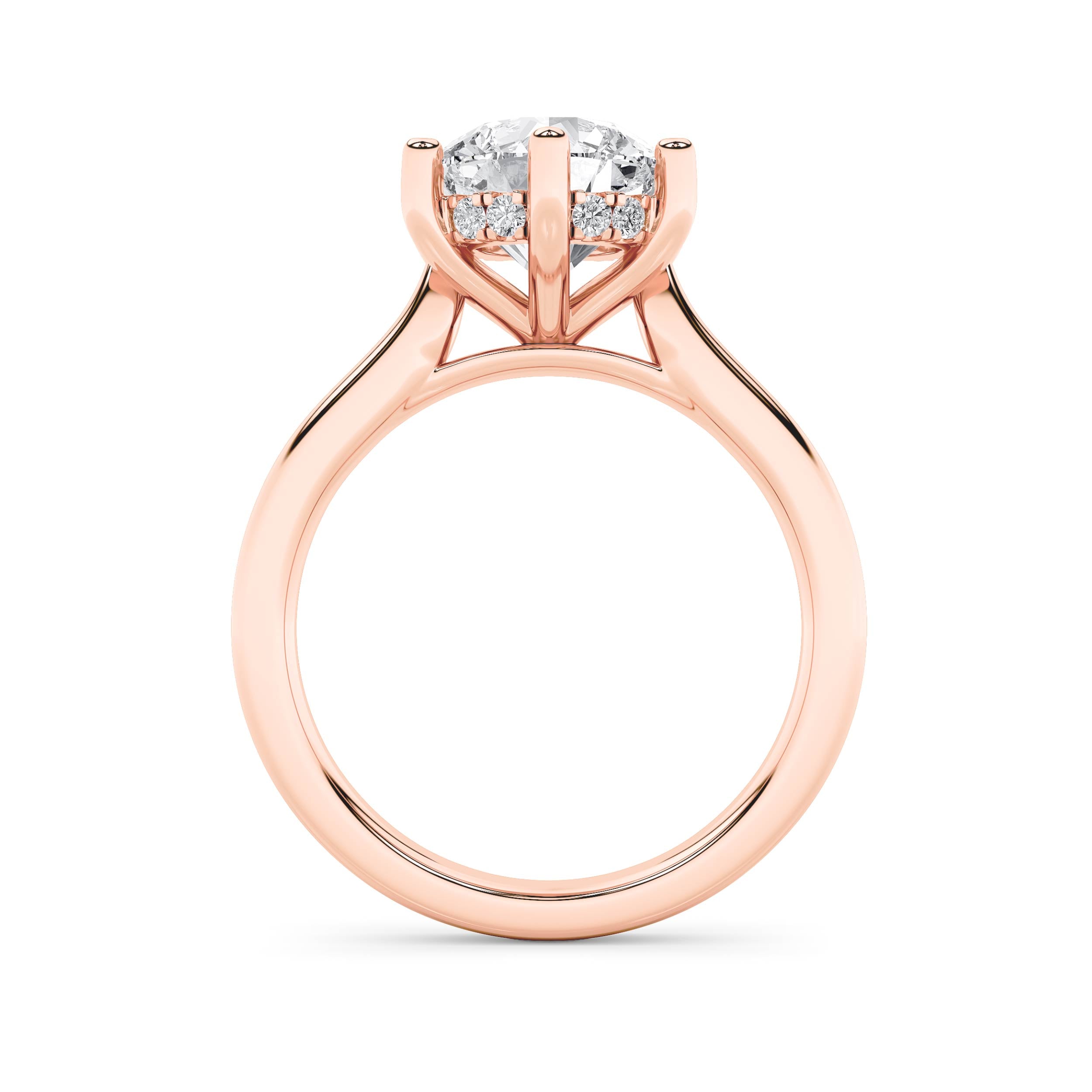 2CTW Round Shaped Lab Grown Diamond (F/VS) Hidden Halo Cathedral Shank Engagement Ring in 14K Gold