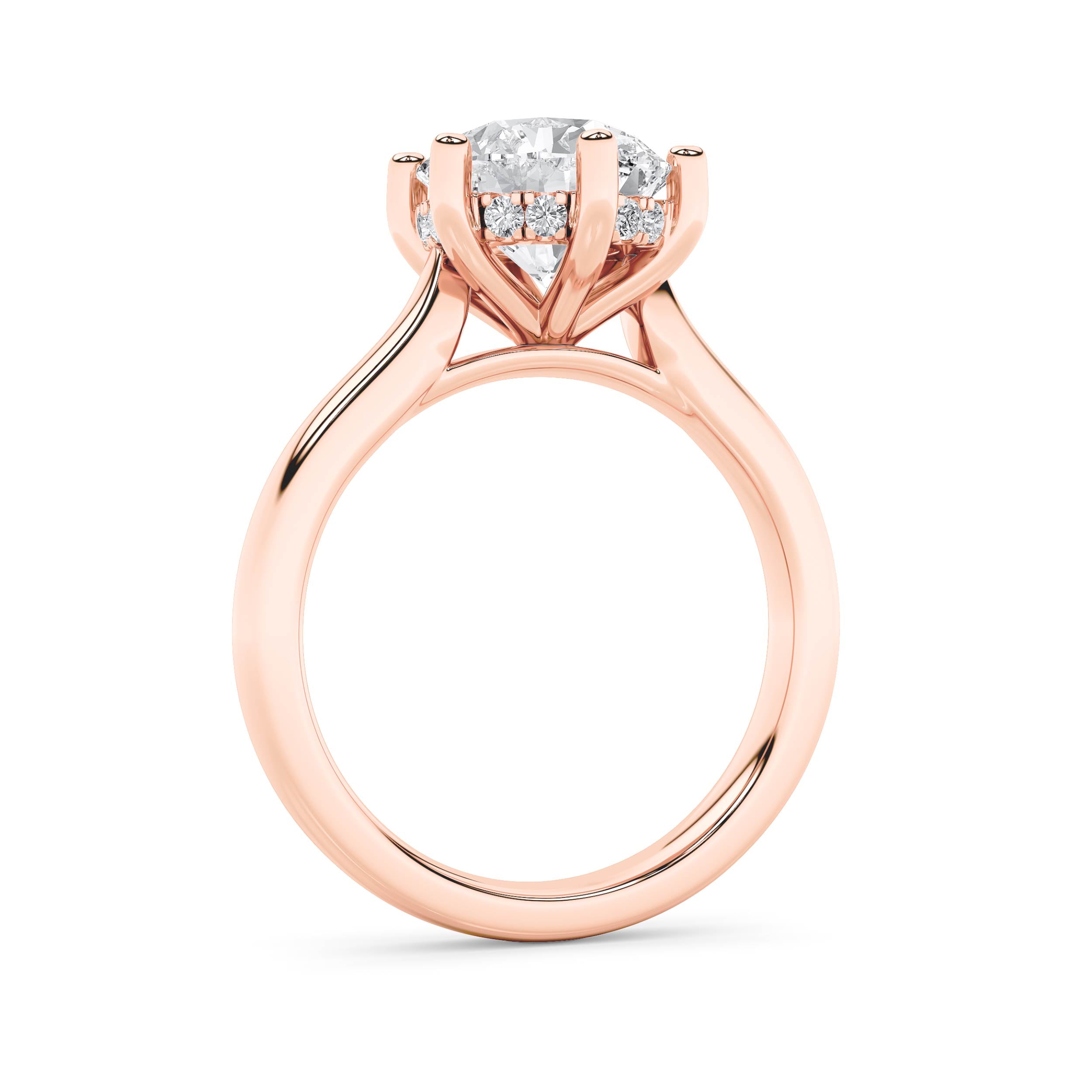 2CTW Round Shaped Lab Grown Diamond (F/VS) Hidden Halo Cathedral Shank Engagement Ring in 14K Gold