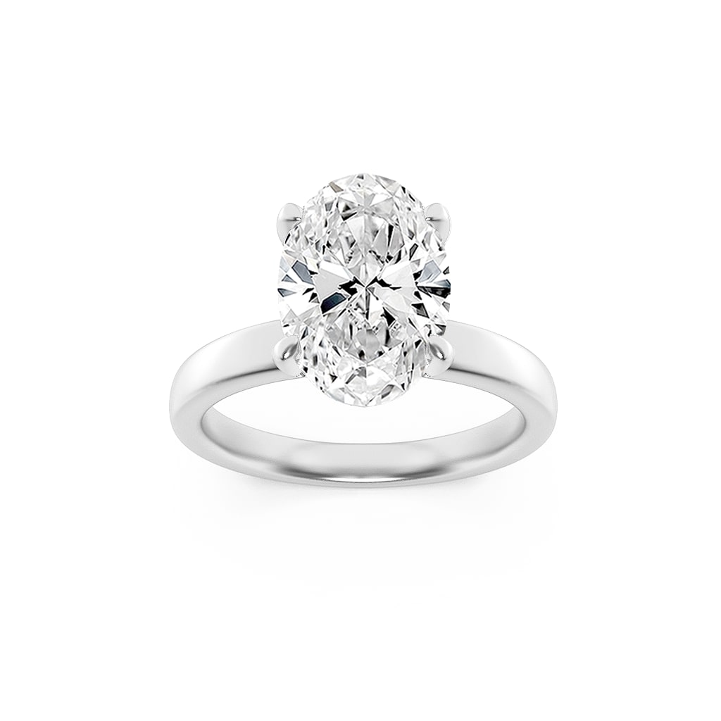 2CTW Oval Shaped Lab Grown Diamond (F/VS) Hidden Halo Petite Shank Ring in 14K Gold