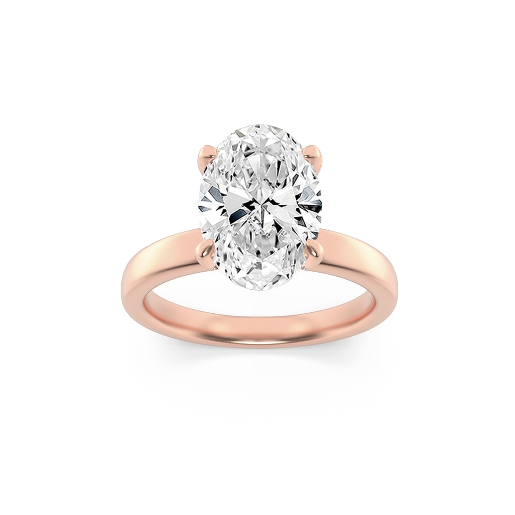 2CTW Oval Shaped Lab Grown Diamond (F/VS) Hidden Halo Petite Shank Ring in 14K Gold