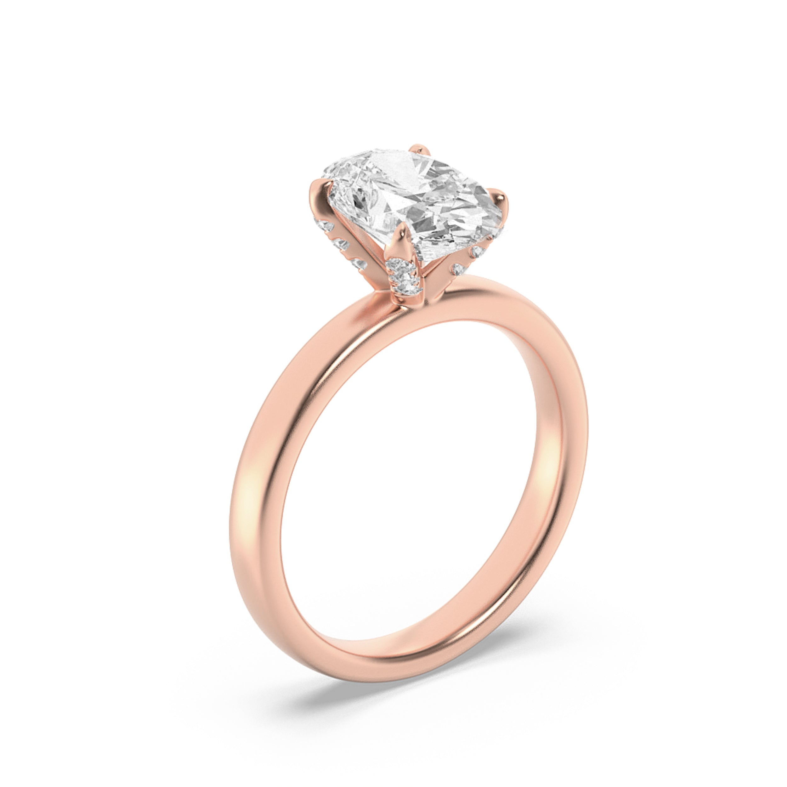 2CTW Oval Shaped Lab Grown Diamond (F/VS) Hidden Halo Petite Shank Ring in 14K Gold