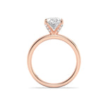 2CTW Oval Shaped Lab Grown Diamond (F/VS) Hidden Halo Petite Shank Ring in 14K Gold
