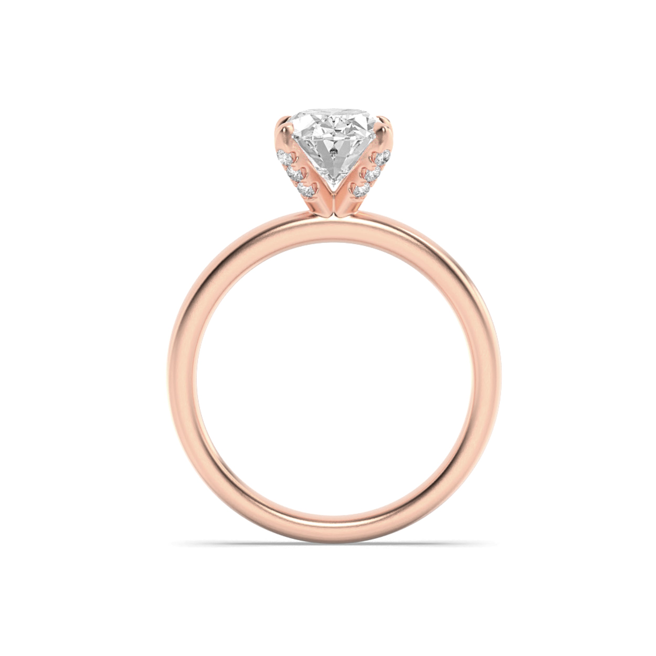 2CTW Oval Shaped Lab Grown Diamond (F/VS) Hidden Halo Petite Shank Ring in 14K Gold