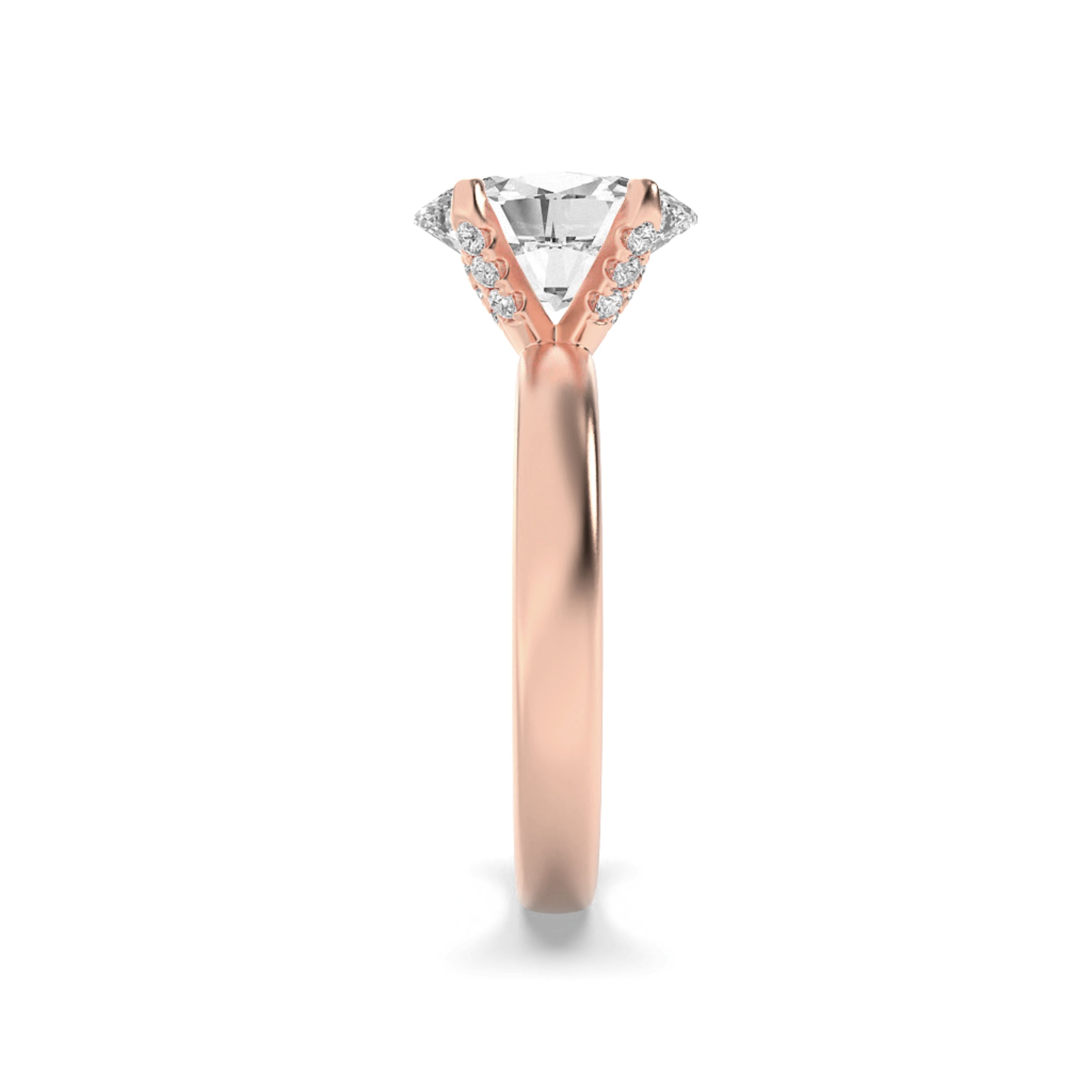 2CTW Oval Shaped Lab Grown Diamond (F/VS) Hidden Halo Petite Shank Ring in 14K Gold