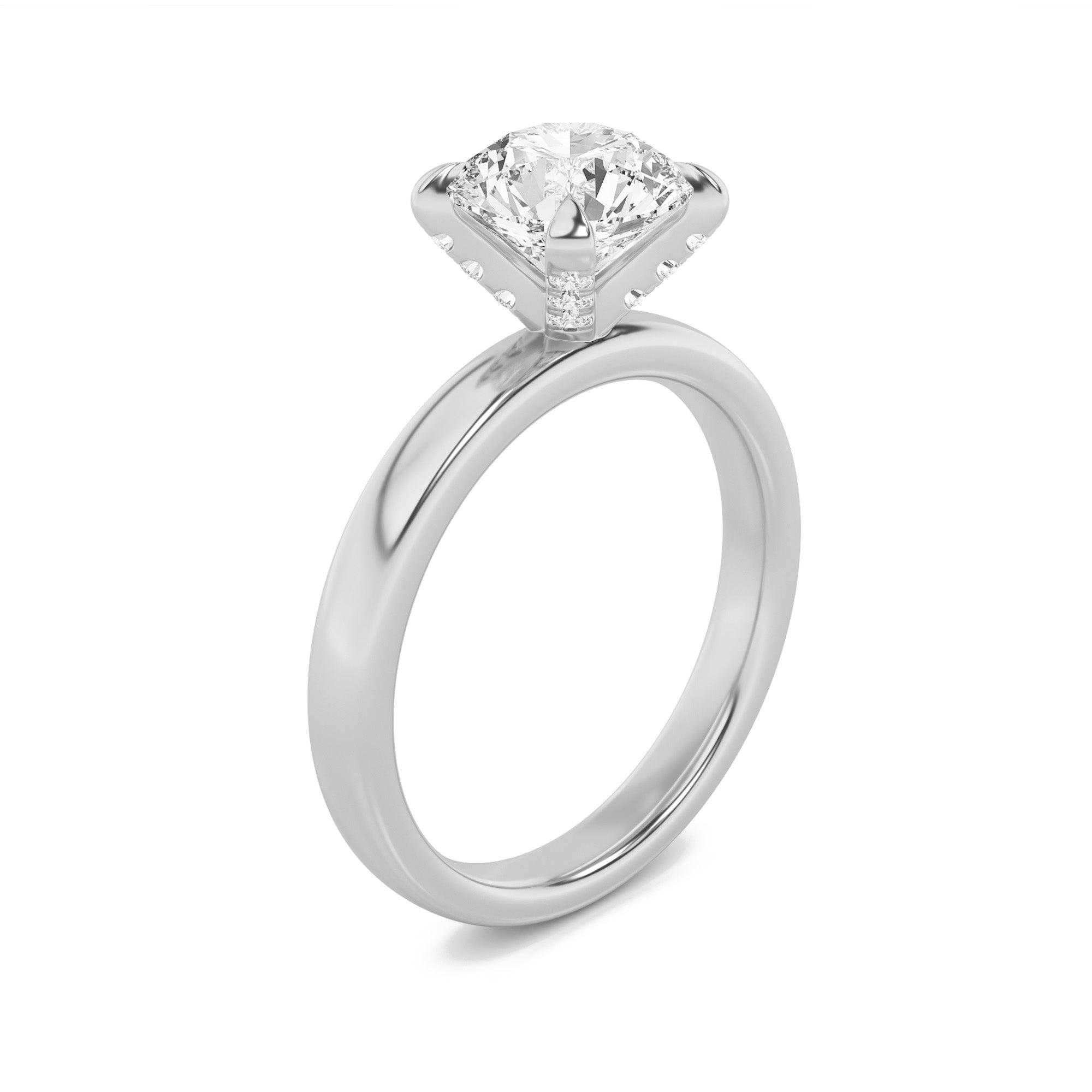2CTW Round Shaped Lab Grown Diamond (F/VS) Hidden Halo Petite Shank Ring in 14K Gold