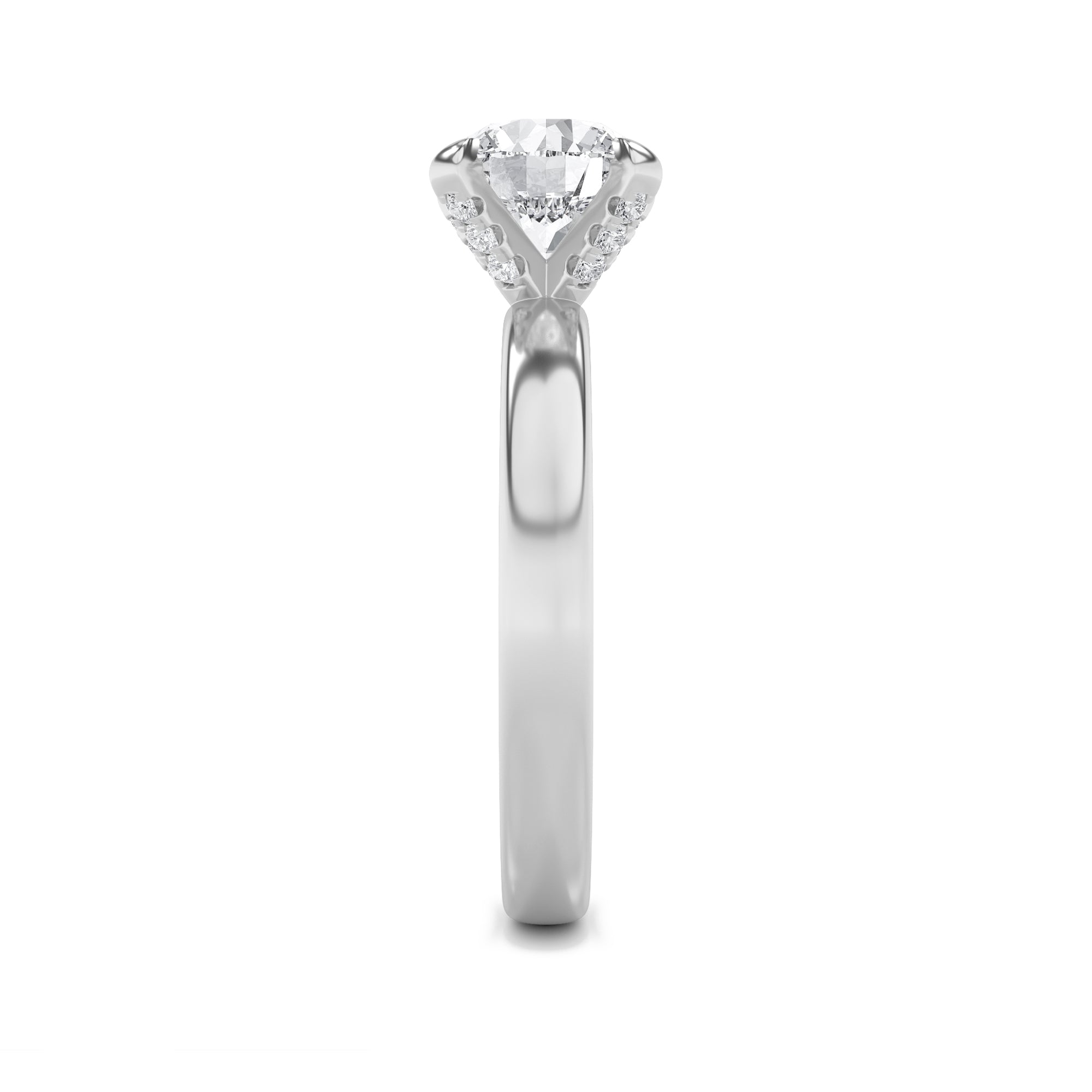 2CTW Round Shaped Lab Grown Diamond (F/VS) Hidden Halo Petite Shank Ring in 14K Gold