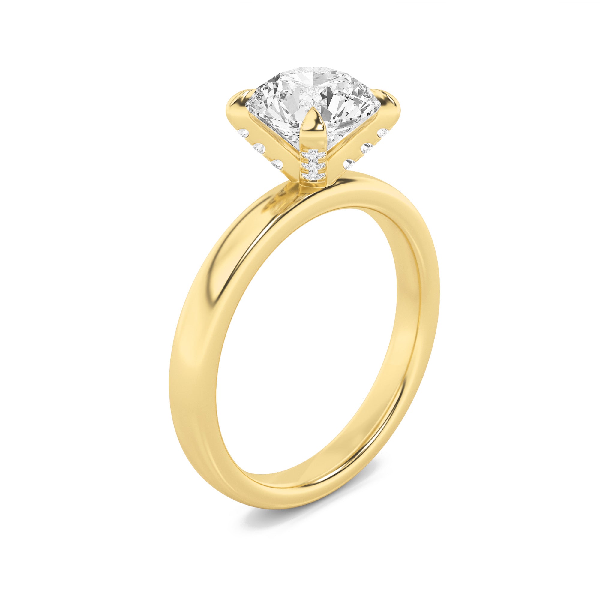2CTW Round Shaped Lab Grown Diamond (F/VS) Hidden Halo Petite Shank Ring in 14K Gold