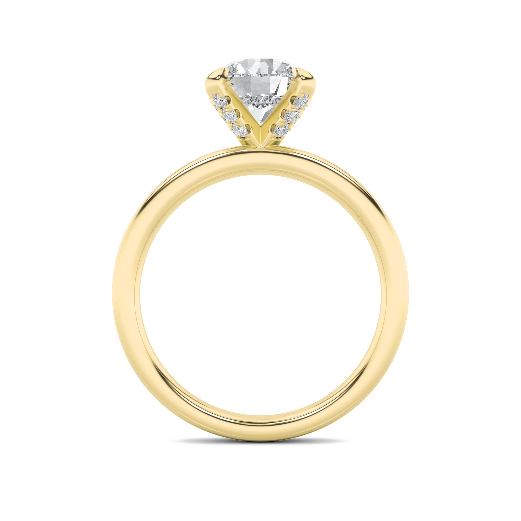 2CTW Round Shaped Lab Grown Diamond (F/VS) Hidden Halo Petite Shank Ring in 14K Gold