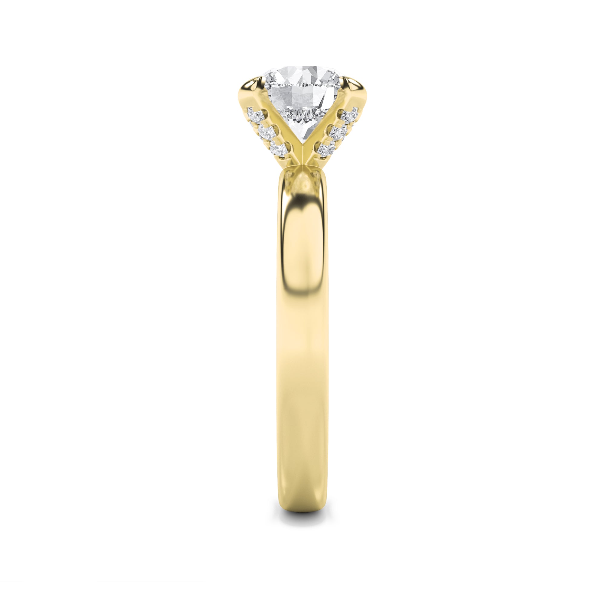 2CTW Round Shaped Lab Grown Diamond (F/VS) Hidden Halo Petite Shank Ring in 14K Gold