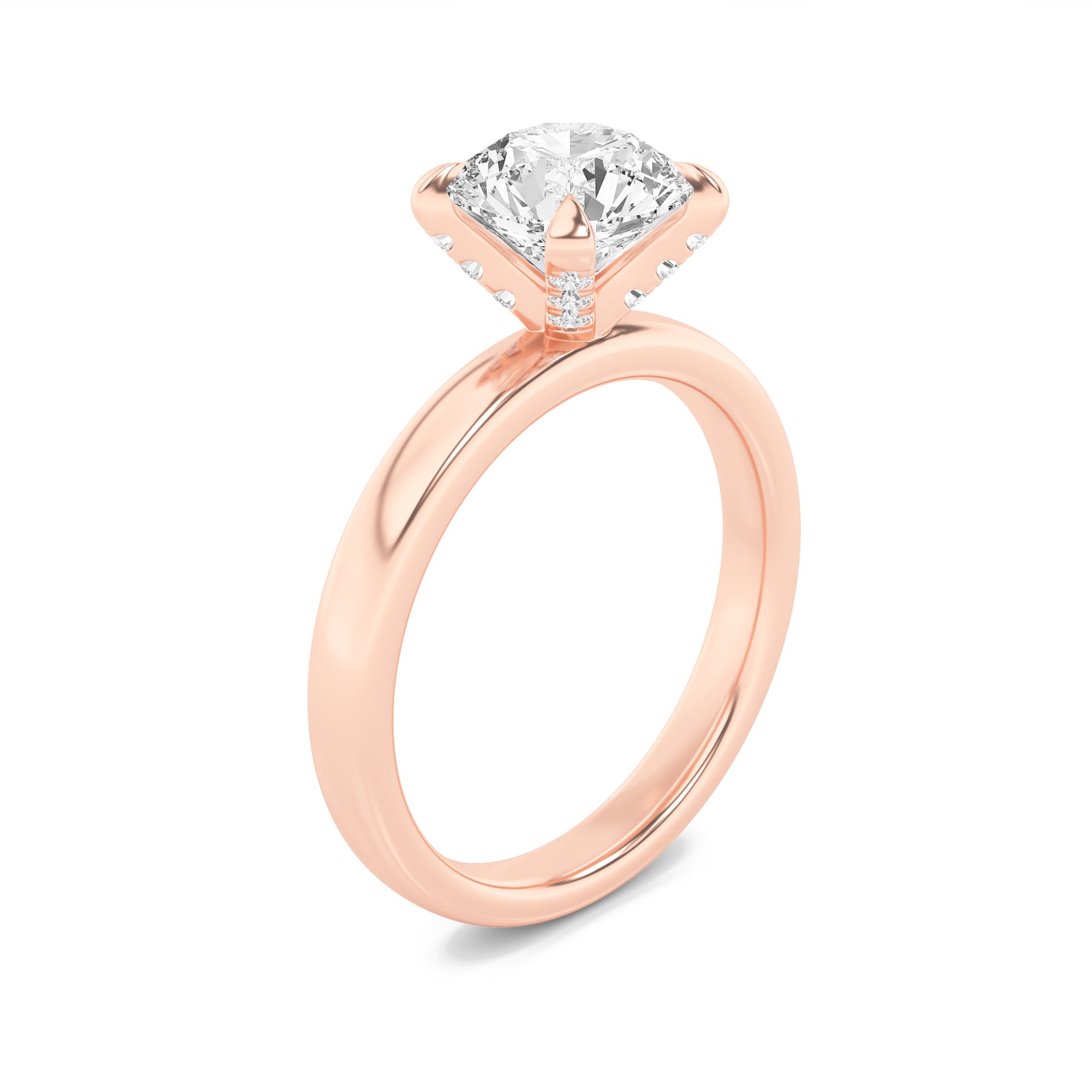 2CTW Round Shaped Lab Grown Diamond (F/VS) Hidden Halo Petite Shank Ring in 14K Gold