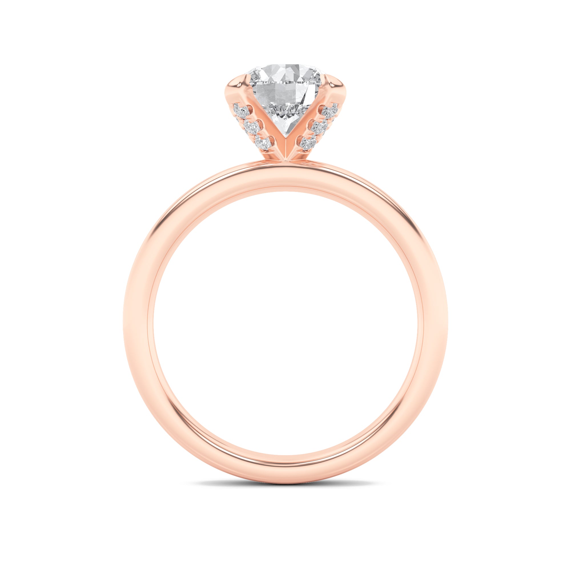 2CTW Round Shaped Lab Grown Diamond (F/VS) Hidden Halo Petite Shank Ring in 14K Gold