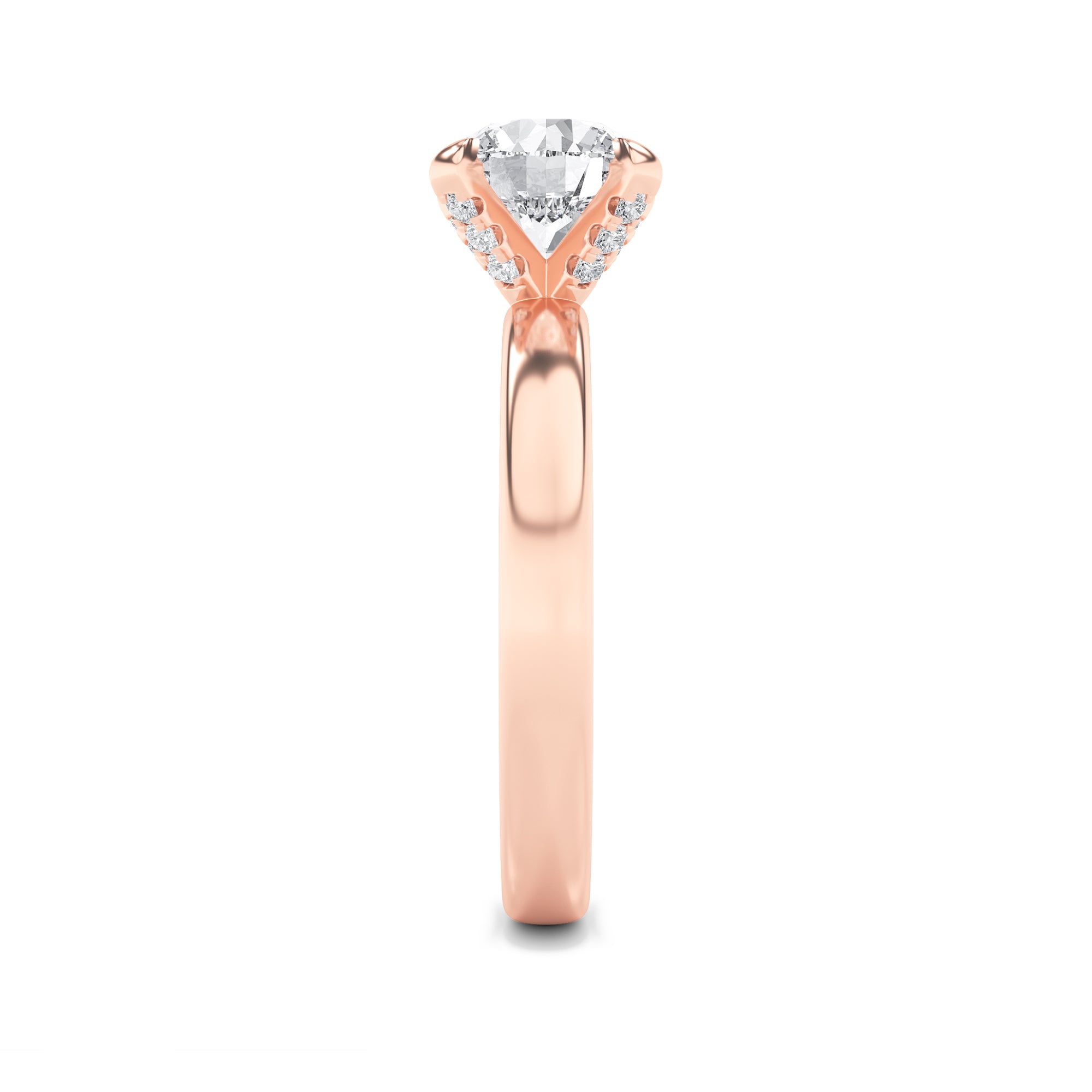 2CTW Round Shaped Lab Grown Diamond (F/VS) Hidden Halo Petite Shank Ring in 14K Gold