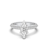 2CTW Marquise Shaped Lab Grown Diamond (F/VS) Micro Pave Knife Edge Accent Ring in 14K Gold