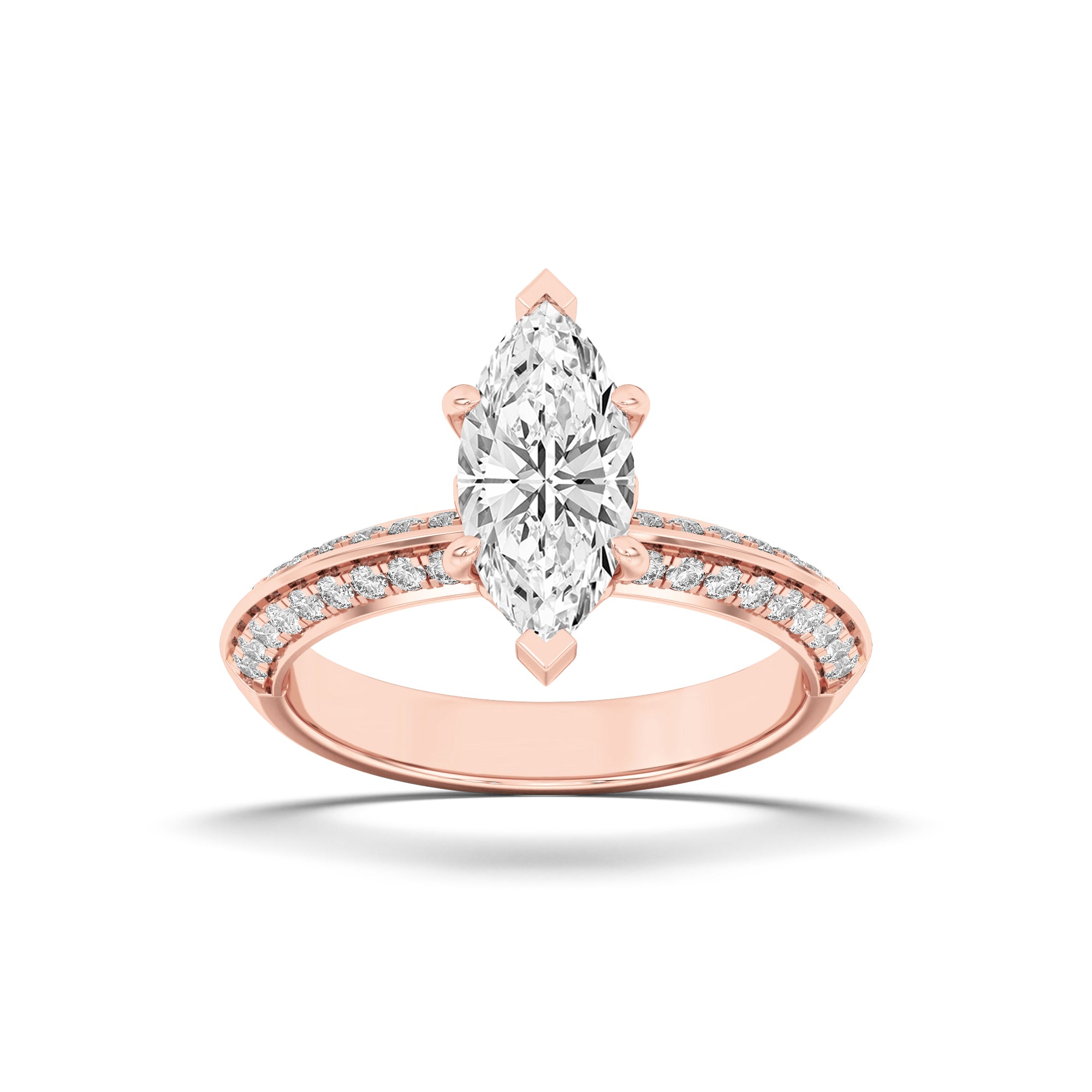 2CTW Marquise Shaped Lab Grown Diamond (F/VS) Micro Pave Knife Edge Accent Ring in 14K Gold