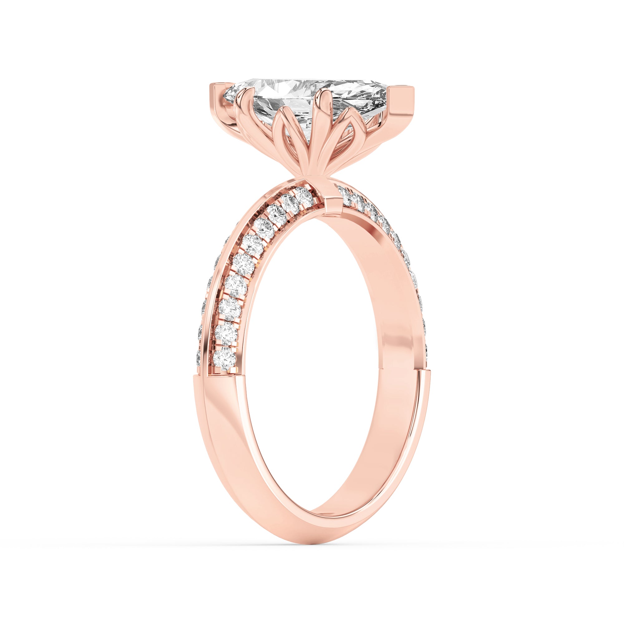 2CTW Marquise Shaped Lab Grown Diamond (F/VS) Micro Pave Knife Edge Accent Ring in 14K Gold