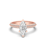 2CTW Marquise Shaped Lab Grown Diamond (F/VS) Micro Pave Knife Edge Accent Ring in 14K Gold