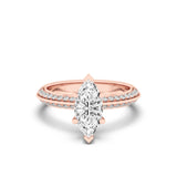 2CTW Marquise Shaped Lab Grown Diamond (F/VS) Micro Pave Knife Edge Accent Ring in 14K Gold