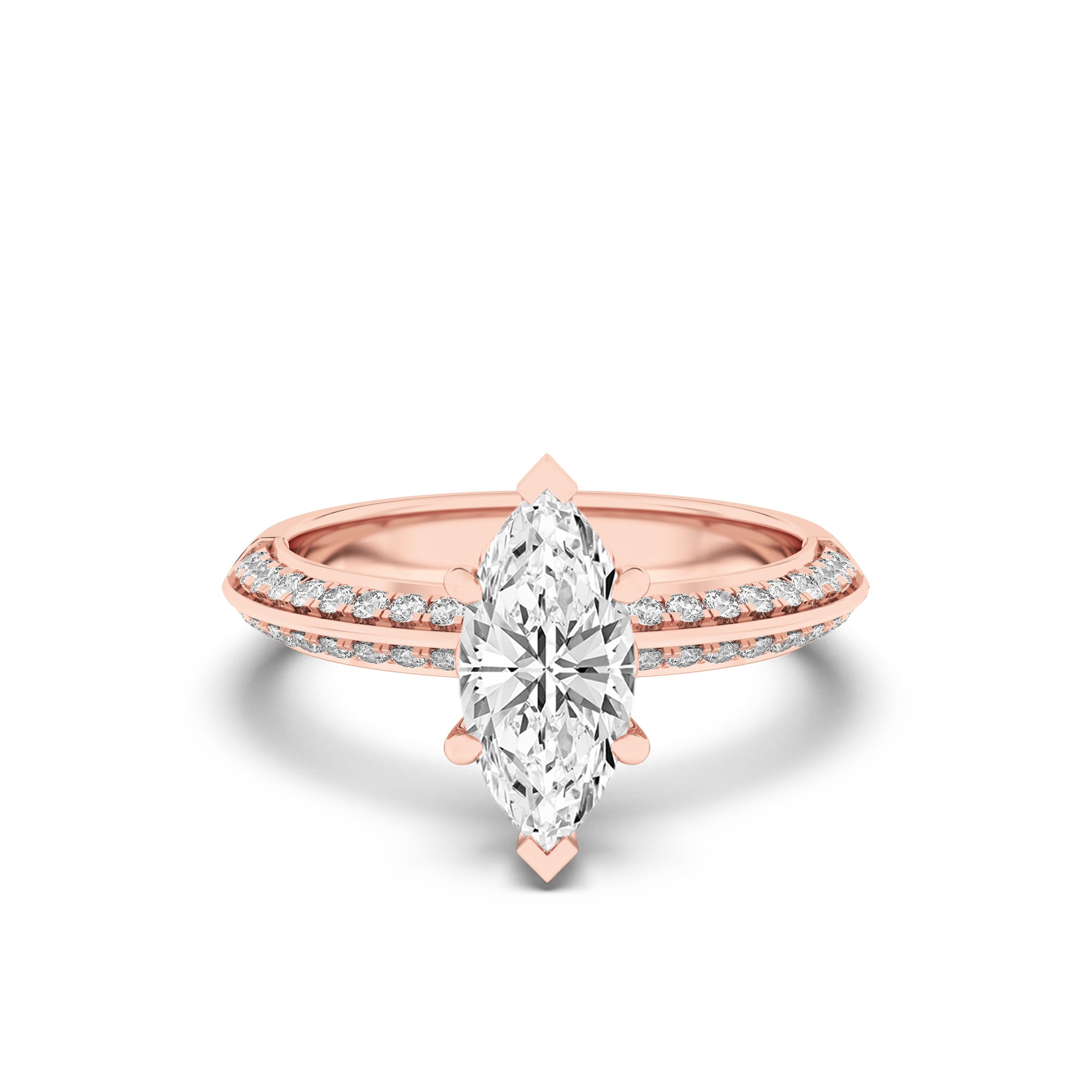 2CTW Marquise Shaped Lab Grown Diamond (F/VS) Micro Pave Knife Edge Accent Ring in 14K Gold