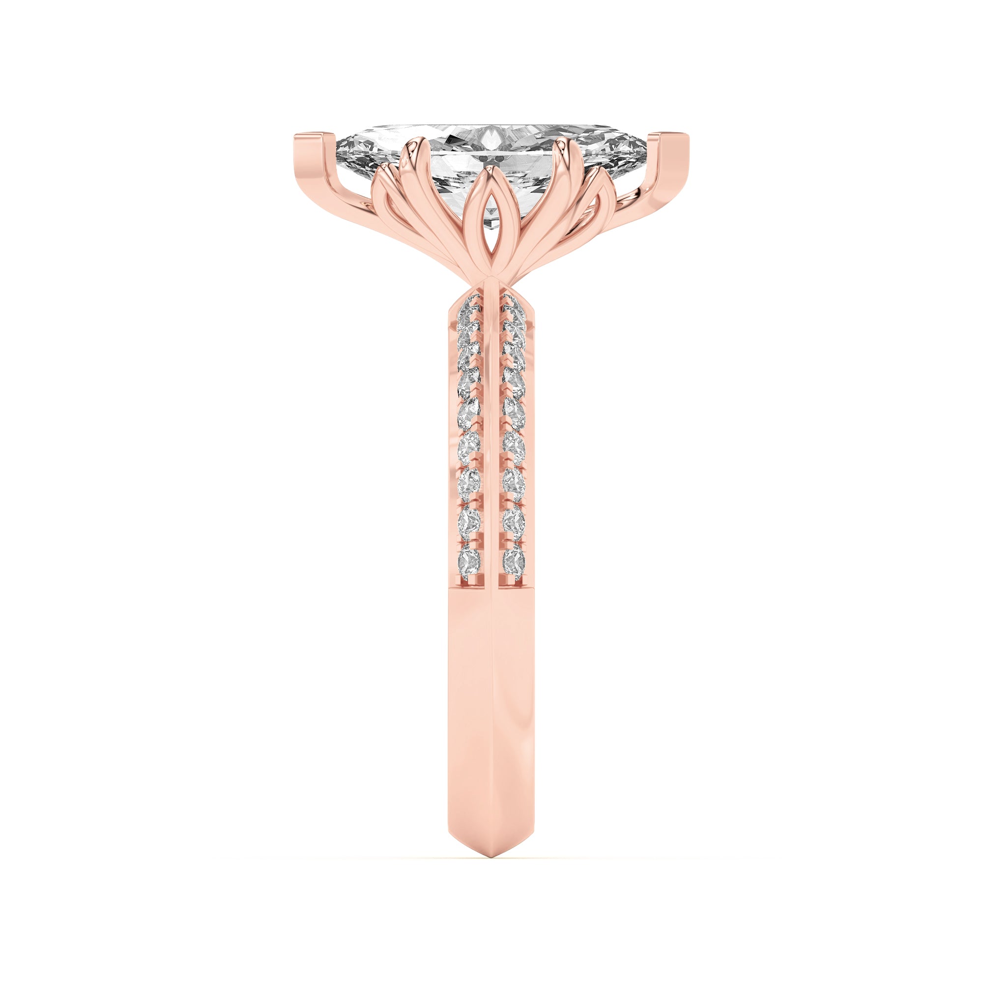 2CTW Marquise Shaped Lab Grown Diamond (F/VS) Micro Pave Knife Edge Accent Ring in 14K Gold