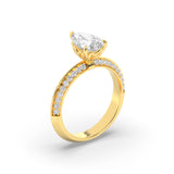 2CTW Pear Shaped Lab Grown Diamond (F/VS) Micro Pave Knife Edge Accent Ring in 14K Gold