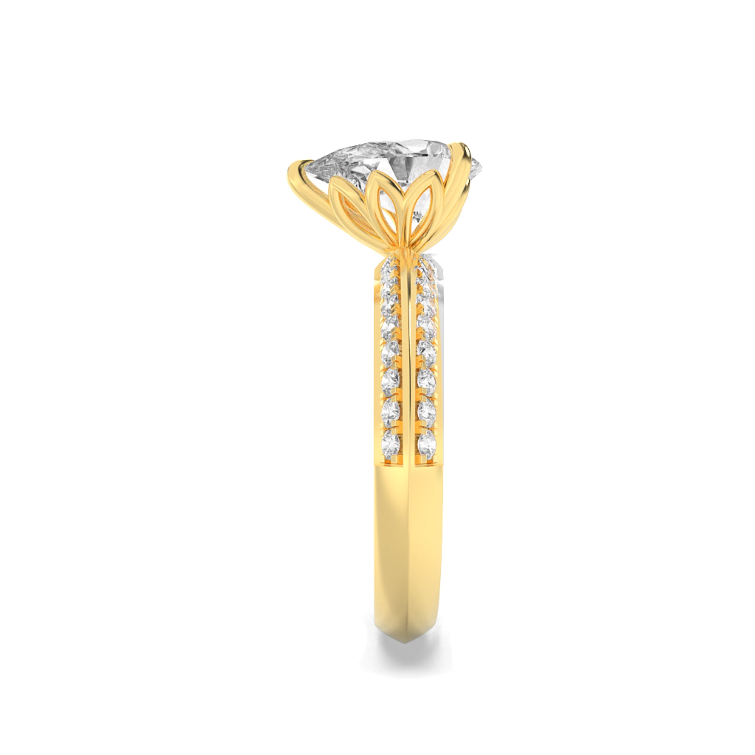 2CTW Pear Shaped Lab Grown Diamond (F/VS) Micro Pave Knife Edge Accent Ring in 14K Gold