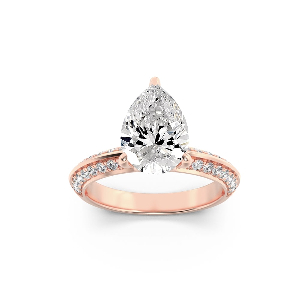 2CTW Pear Shaped Lab Grown Diamond (F/VS) Micro Pave Knife Edge Accent Ring in 14K Gold