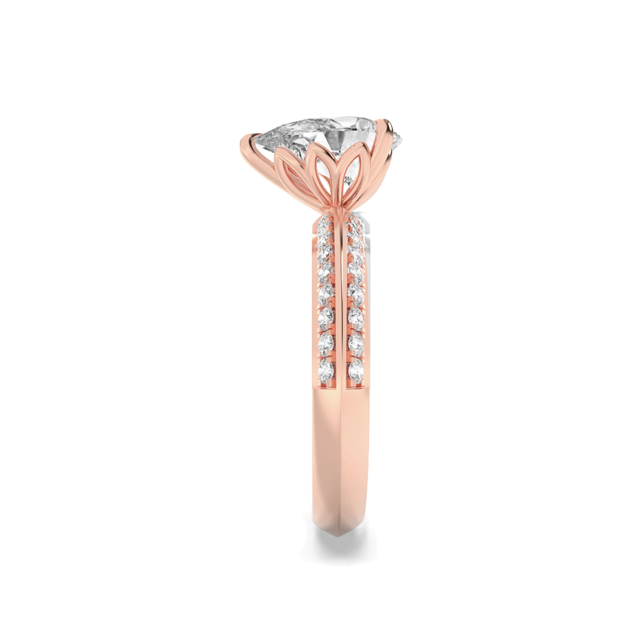 2CTW Pear Shaped Lab Grown Diamond (F/VS) Micro Pave Knife Edge Accent Ring in 14K Gold