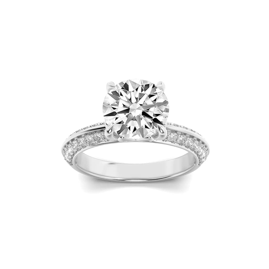 2CTW Round Shaped Lab Grown Diamond (F/VS) Micro Pave Knife Edge Accent Ring in 14K Gold