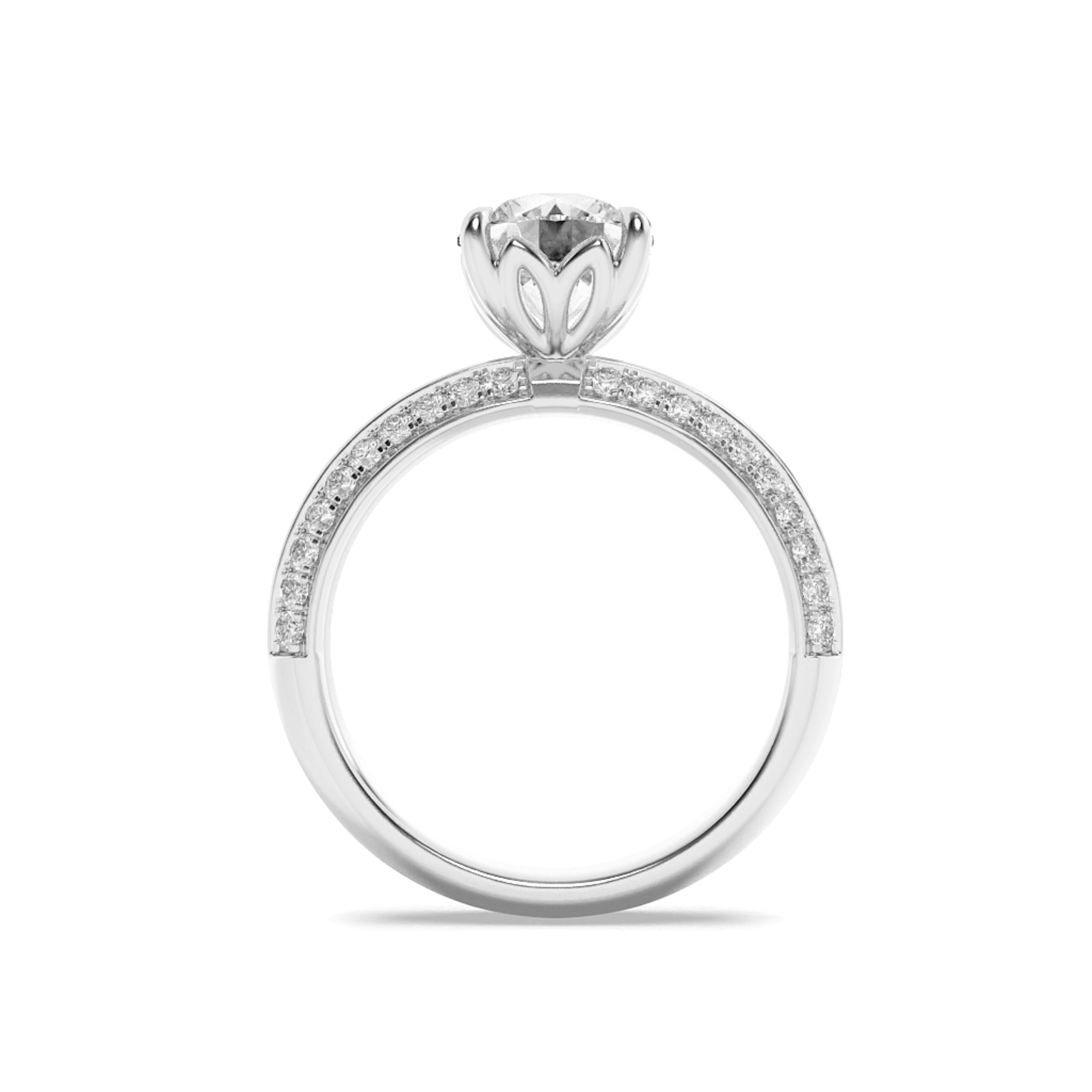 2CTW Round Shaped Lab Grown Diamond (F/VS) Micro Pave Knife Edge Accent Ring in 14K Gold