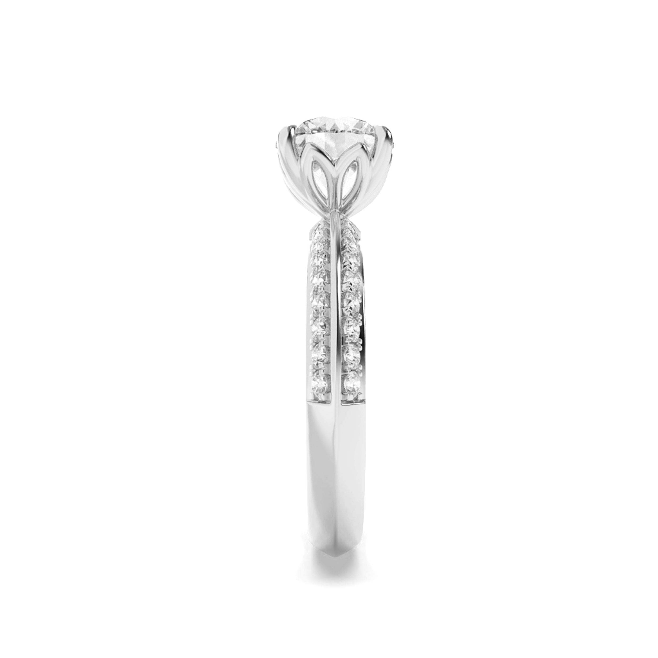 2CTW Round Shaped Lab Grown Diamond (F/VS) Micro Pave Knife Edge Accent Ring in 14K Gold