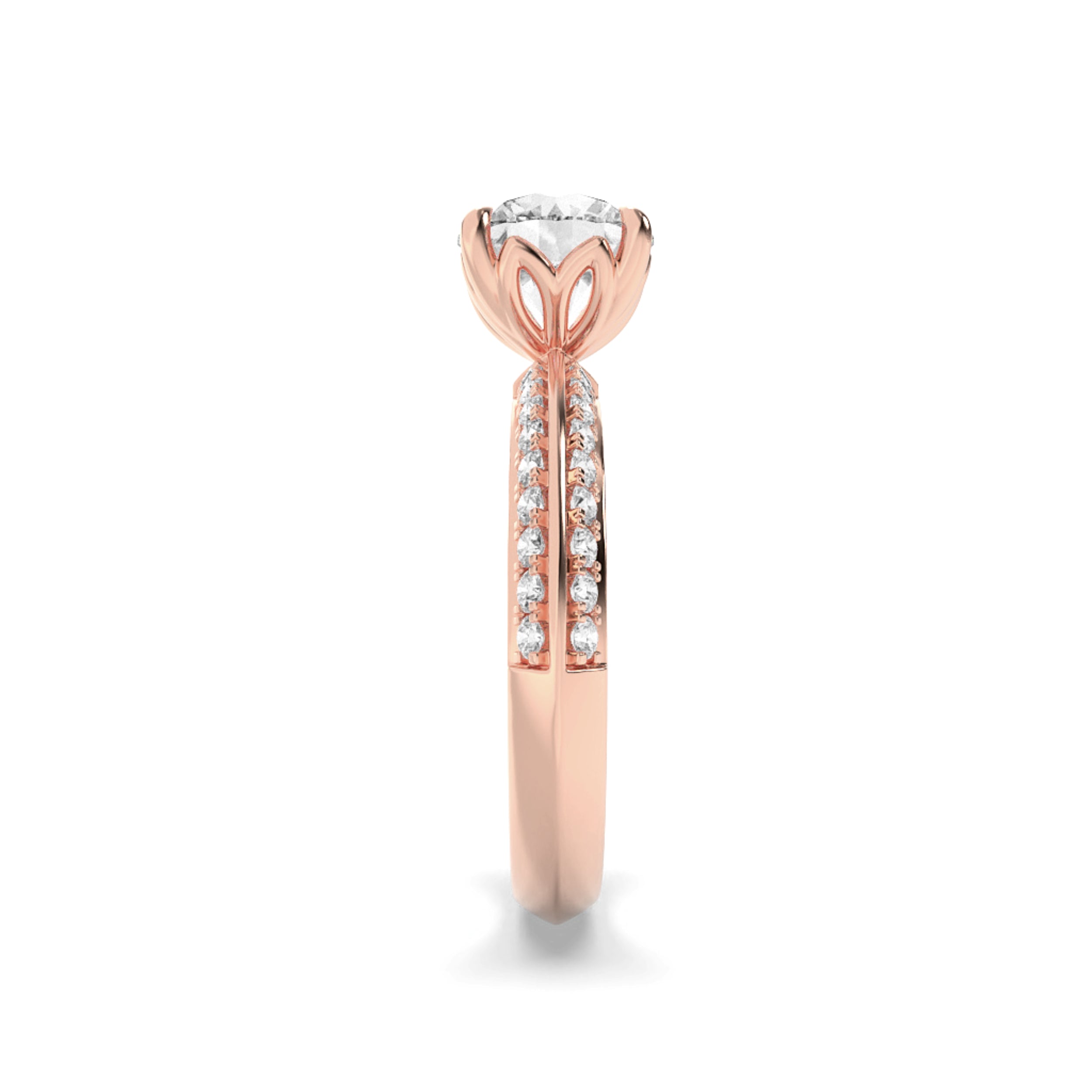 2CTW Round Shaped Lab Grown Diamond (F/VS) Micro Pave Knife Edge Accent Ring in 14K Gold