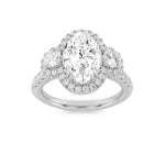 3CTW Oval Shaped Lab Grown Diamond (F/VS) Three Stone Accented Ring in 14K Gold