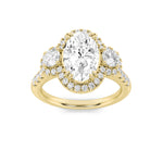 3CTW Oval Shaped Lab Grown Diamond (F/VS) Three Stone Accented Ring in 14K Gold