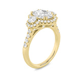 3CTW Oval Shaped Lab Grown Diamond (F/VS) Three Stone Accented Ring in 14K Gold