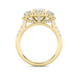 3CTW Oval Shaped Lab Grown Diamond (F/VS) Three Stone Accented Ring in 14K Gold