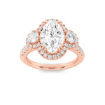 3CTW Oval Shaped Lab Grown Diamond (F/VS) Three Stone Accented Ring in 14K Gold