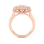 3CTW Oval Shaped Lab Grown Diamond (F/VS) Three Stone Accented Ring in 14K Gold