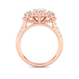 3CTW Oval Shaped Lab Grown Diamond (F/VS) Three Stone Accented Ring in 14K Gold