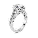 2CTW Emerald Shaped Lab Grown Diamond (F/VS) Split shank Accented Ring in 14K Gold