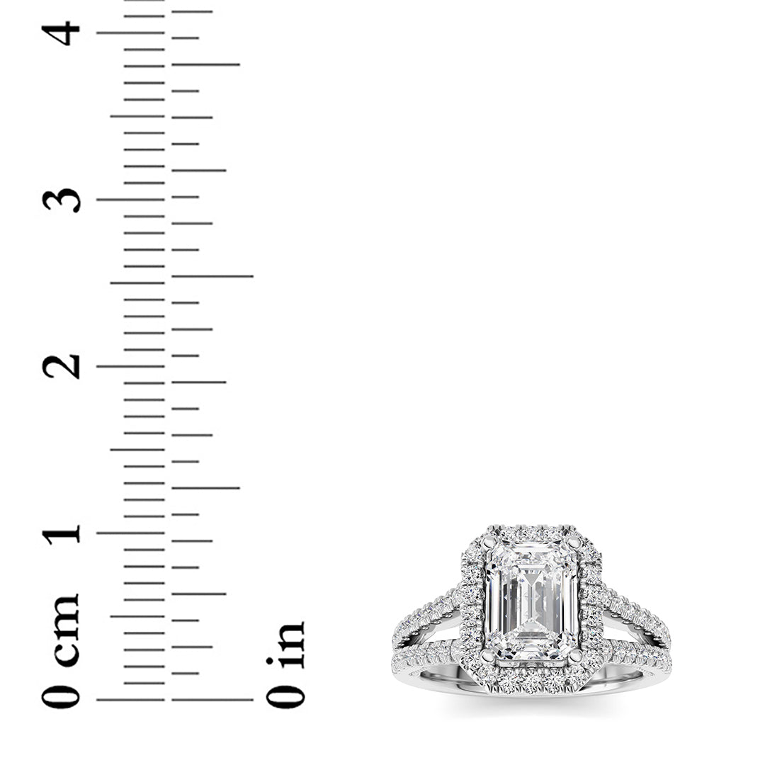 2CTW Emerald Shaped Lab Grown Diamond (F/VS) Split shank Accented Ring in 14K Gold