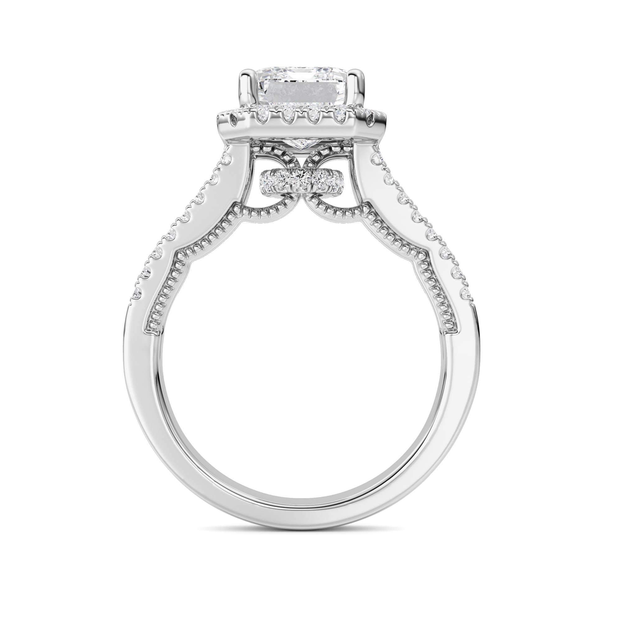 3CTW Emerald Shaped Lab Grown Diamond (F/VS) Split shank Accented Ring in 14K Gold