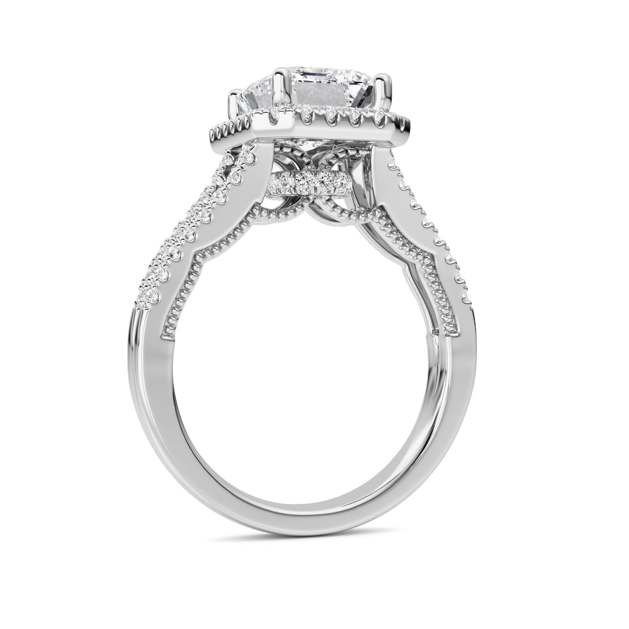 3CTW Emerald Shaped Lab Grown Diamond (F/VS) Split shank Accented Ring in 14K Gold